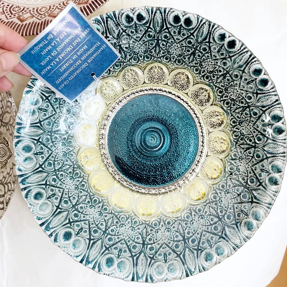 NEW Lot of 4 Turkish Glass Handmade Decorative Bowl w/ 100% Silver NWT